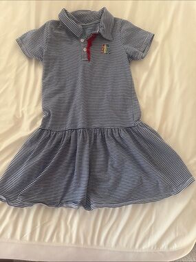 Itsy Bitsy Striped Polo Dress with Red Button Placket